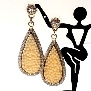 Pale Yellow Opague & Clear Rhinestone Cluster Drop Statement Earrings